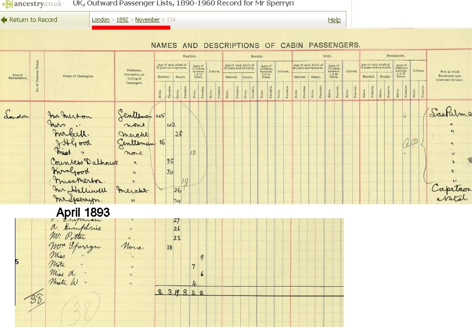 Sailings 1892/3